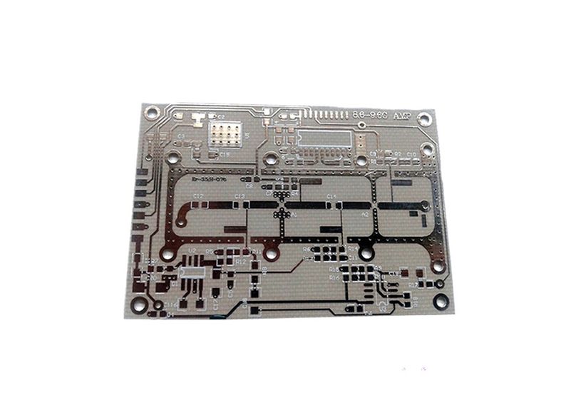 Two-layer FR-4 circuit board with wide traces, on a white background.